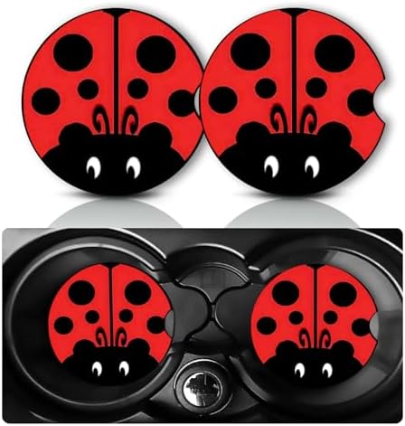 2PCS Red Ladybug Car Cup Holder Coasters Universal Anti-Slip Rubber