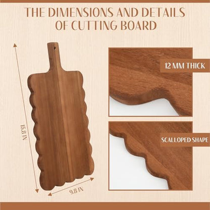 Novabright Scalloped Wood Cutting Board, Dark Brown Serving Tray