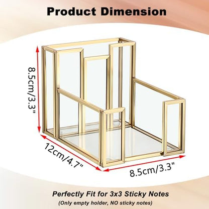 BTSKY Golden Glass 3x3 Inch Sticky Note Holder with Pen Slot