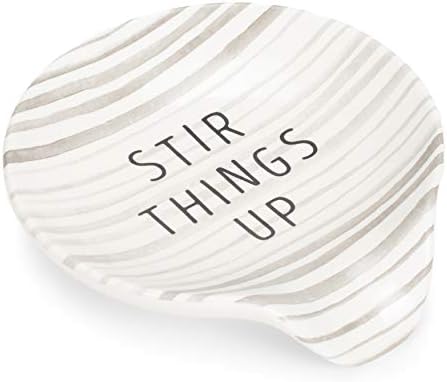DEMDACO Stir Things Up 4.5 x 4 Glossy White and Grey Stripe Ceramic