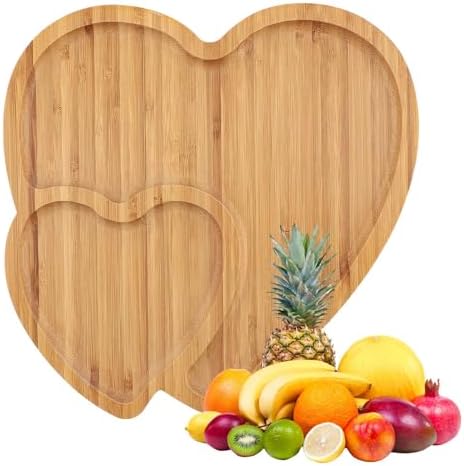Wooden Serving Tray, Double Heart Shape Cheese Board Platter