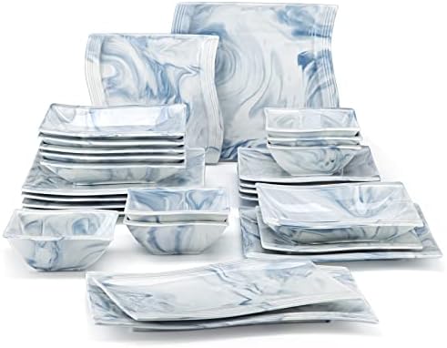 MALACASA Plates and Bowls Sets, 26 Piece Blue Dinnerware Sets for 6