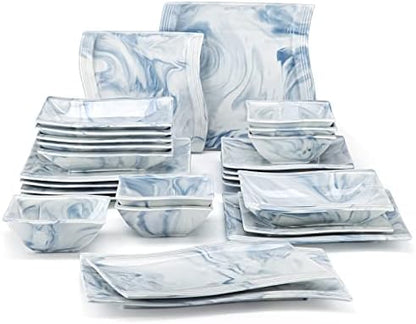 MALACASA Plates and Bowls Sets, 26 Piece Blue Dinnerware Sets for 6