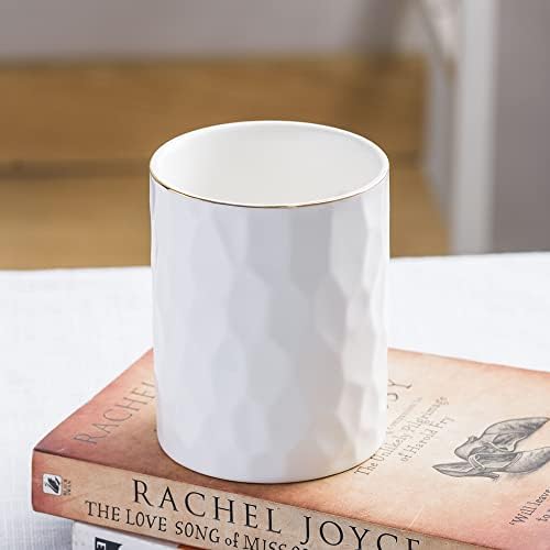 Ceramic Aesthetic Pen Holder for Desk Cute White Pencil Holder Cup Pot