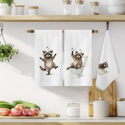 Funny Raccoon Bathroom Hand Towels, Raccoon Lover Gifts, Humor Bathing
