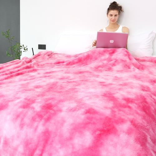 Pink Fleece Throw Blanket, Plush Soft Flannel Blanket for Sofa Couch
