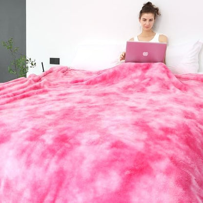 Pink Fleece Throw Blanket, Plush Soft Flannel Blanket for Sofa Couch
