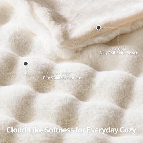 IFNOW Soft Fluffy Faux Fur Throw Blanket for Couch, 50" x60, Cream