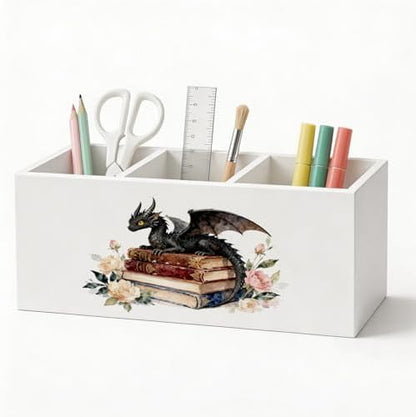 Black Dragon Floral Book Pen Holder Organizer Desk Decor, Book Lover