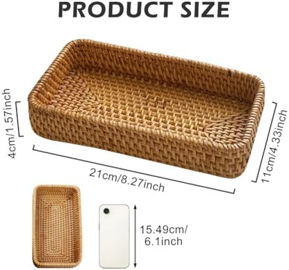 8in Rattan Bathroom Vanity Tray, Small Basket for Countertop Toilet