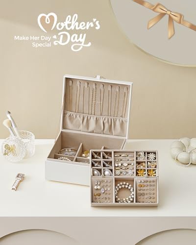 SONGMICS 2-Layer Jewelry Box with Handle, Removable Tray, Floating