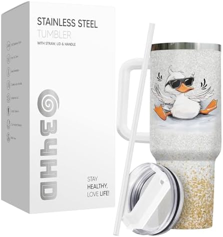 34HD Duck Whatever Life 40 oz Tumbler with Handle, Back to School Gift