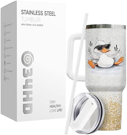 34HD Duck Whatever Life 40 oz Tumbler with Handle, Back to School Gift