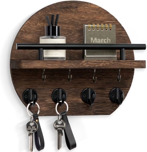 Nekon Key Holder for Wall, 9.8 Inch Round Wall Decor, Brown