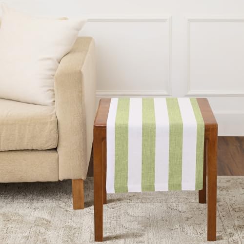 Solino Home 100% Pure Linen Table Runner, 14 x 36 in, Green, Cabana