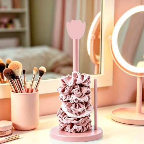 WEBEEDY Pink Tulip Wooden Paper Towel Holder Freestanding Countertop