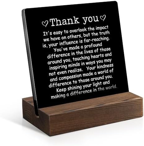 Thank You Acrylic Sign with Wooden Stand, Appreciation Gifts Plaque