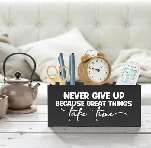 Inspirational Quotes Pencil Pen Holder for Desk, Never Give Up Because