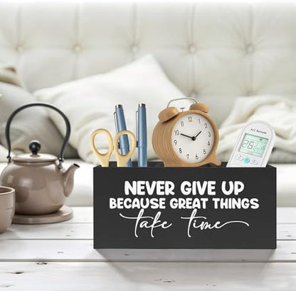 Inspirational Quotes Pencil Pen Holder for Desk, Never Give Up Because