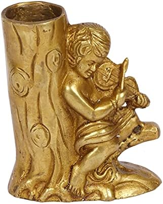 ARTVARKO Brass Pen Holder Stand Tree with a Boy Playing Violin