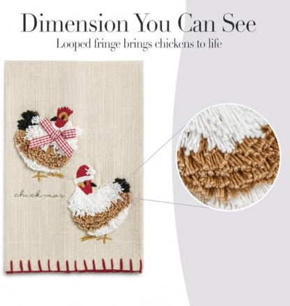 Mud Pie Chicken Embroidered Towel, Decorative Cotton Kitchen Towel