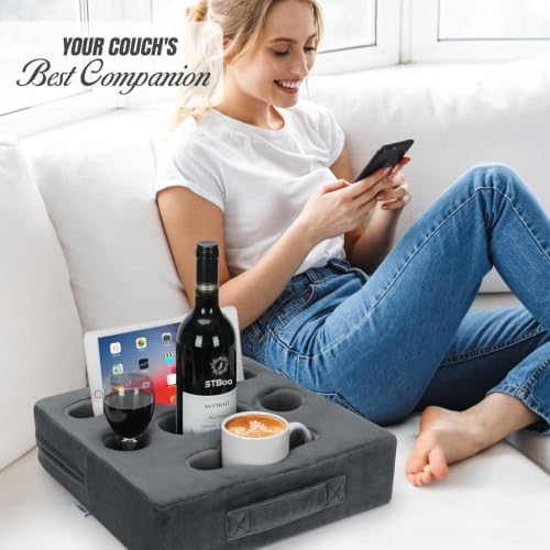 Couch Cup Holder Pillow, Sofa Drink Cup Holder Cozy Budd, Grey