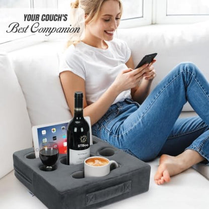 Couch Cup Holder Pillow, Sofa Drink Cup Holder Cozy Budd, Grey