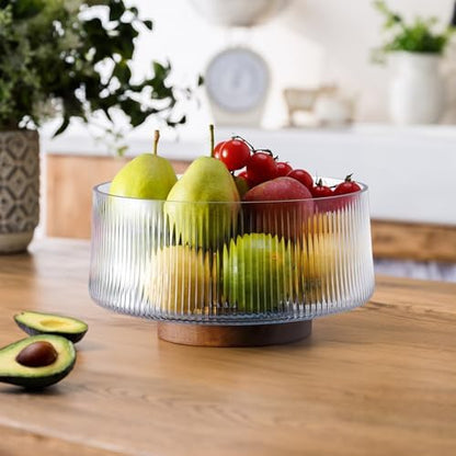 NiHome Glass Salad Bowl Set, Large Serving Bowl with Wood Utensils