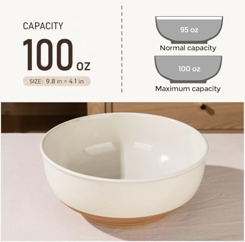 AmorArc 9.8’’ Ceramic Serving Bowls, 3.1 Qt Extra Large Salad Bowls