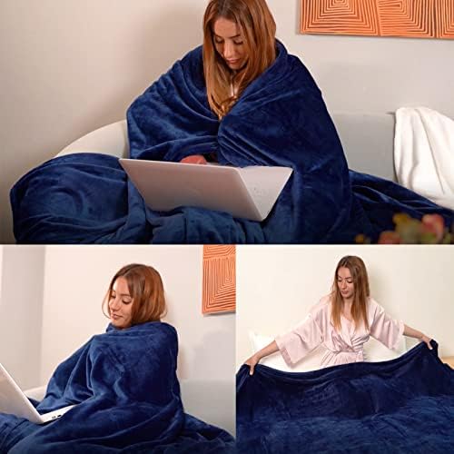 Fleece Plush Throw Blanket Navy Blue 50"x60"for Couch Fuzzy Cozy