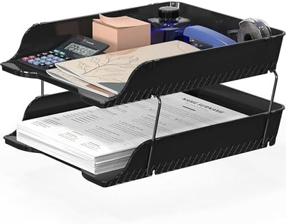 Simple Houseware 2-Tier Stackable Paper Tray for Desk Organizer, Black