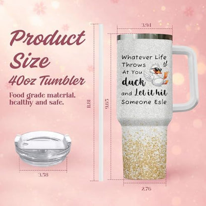 34HD Duck Whatever Life 40 oz Tumbler with Handle, Back to School Gift