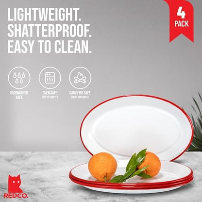 Red Co. Set of 4 Enamelware Metal Classic 13" Serving Oval Tray