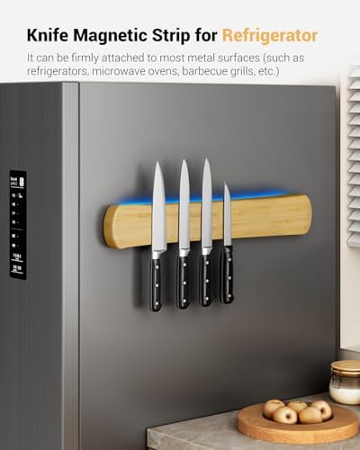 Magnetic Knife Holder, 16 Inch Bamboo Wood Knife Strip for Wall or