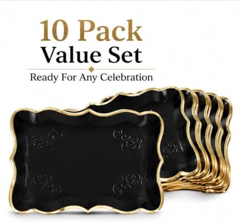 Black & Gold Rectangle Dessert Trays, 10 Pack, 9" x 13"