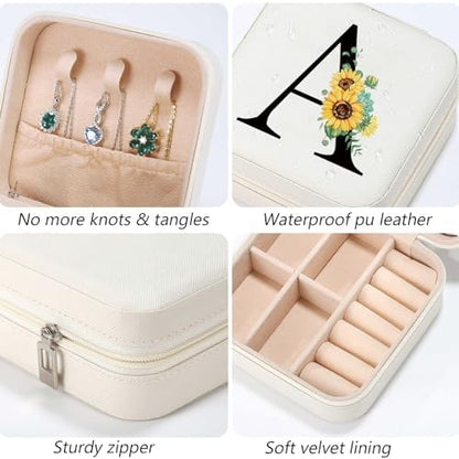 Sunflower Initial S Travel Jewelry Box PU Leather Jewelry Organizer