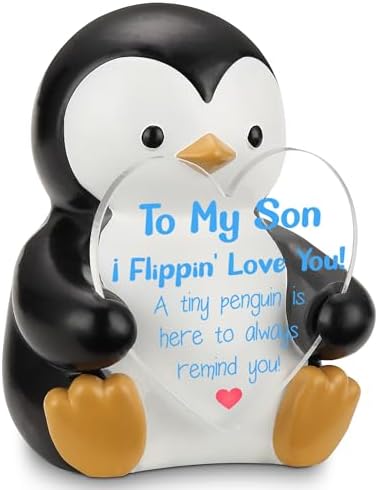 To My Son Penguin Figurine Gift, Resin Penguin Holding Heart Acrylic