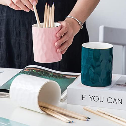 Ceramic Pen Holder Stand Cup Pencil Holder Organizer Makeup Brush