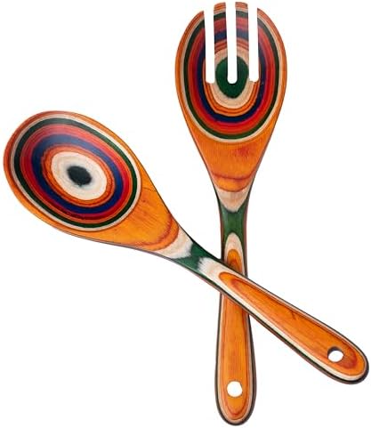 Pakkawood Salad Tongs,10.5 inch wooden Spoons, Serving utenstil
