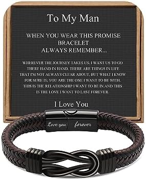 Knot Bracelet Gifts for Men, Leather Stainless Steel Knot Mens
