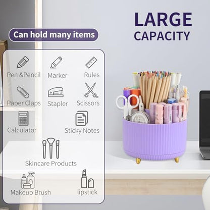 Camelmother 360°Rotating Pen&Pencil Holder For Desk With 5Slots Cute