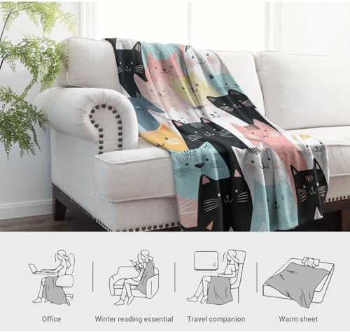 Jekeno Cat Throw Blanket Gifts for Kids Teen Adult 50"x60"