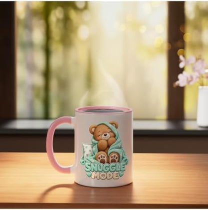 Teddy Bear Wrapped in a Mint Blanket with Snuggle Mode Ceramic Mug