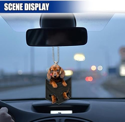Dachshund Car Rearview Mirror Charm, Cute Pendant for Women