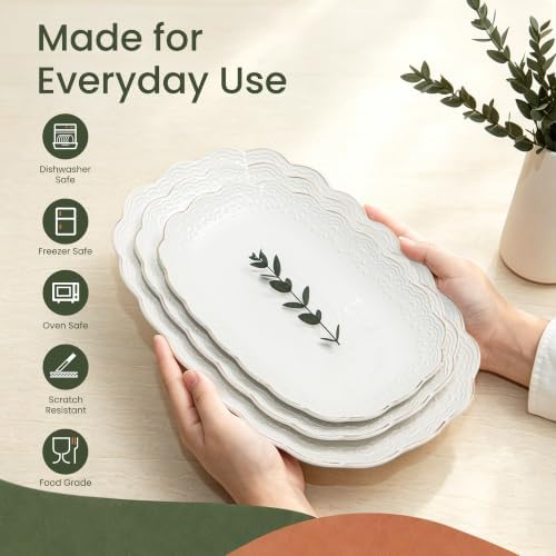 Kassel Ceramic Serving Platter Set | 14”/12”/10” Oval Serving Trays