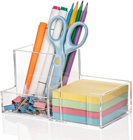 Pen Holder for Desk Clear Pencil Holder with Sticky Notes Holder