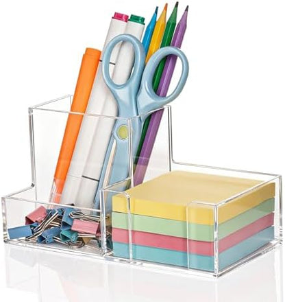 Pen Holder for Desk Clear Pencil Holder with Sticky Notes Holder