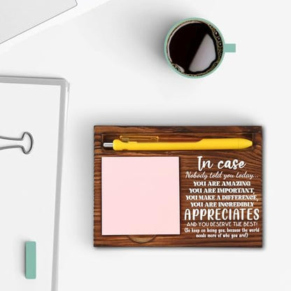 Appreciation Gift, Inspirational Wooden Sticky Note Holder for