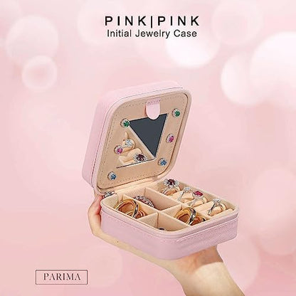 Parima Women's Mini Jewelry Case - L Initial, Pink - Perfect for