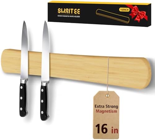 Magnetic Knife Holder, 16 Inch Bamboo Wood Knife Strip for Wall or